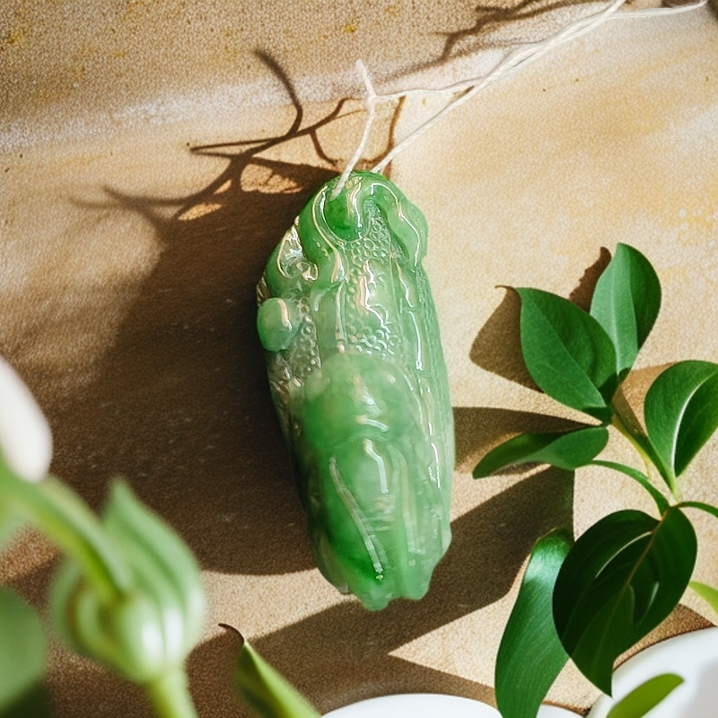 缅甸翡翠A货，冰绿一鸣惊人，平步青运，33.7*14.5*16.8