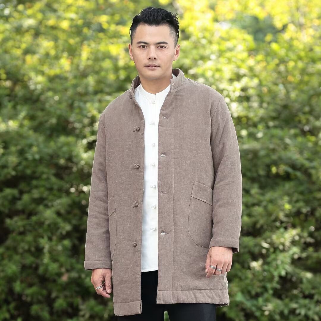 文柯冬装新款男士加厚保暖棉衣中式国风中长款棉袄立领棉服外套