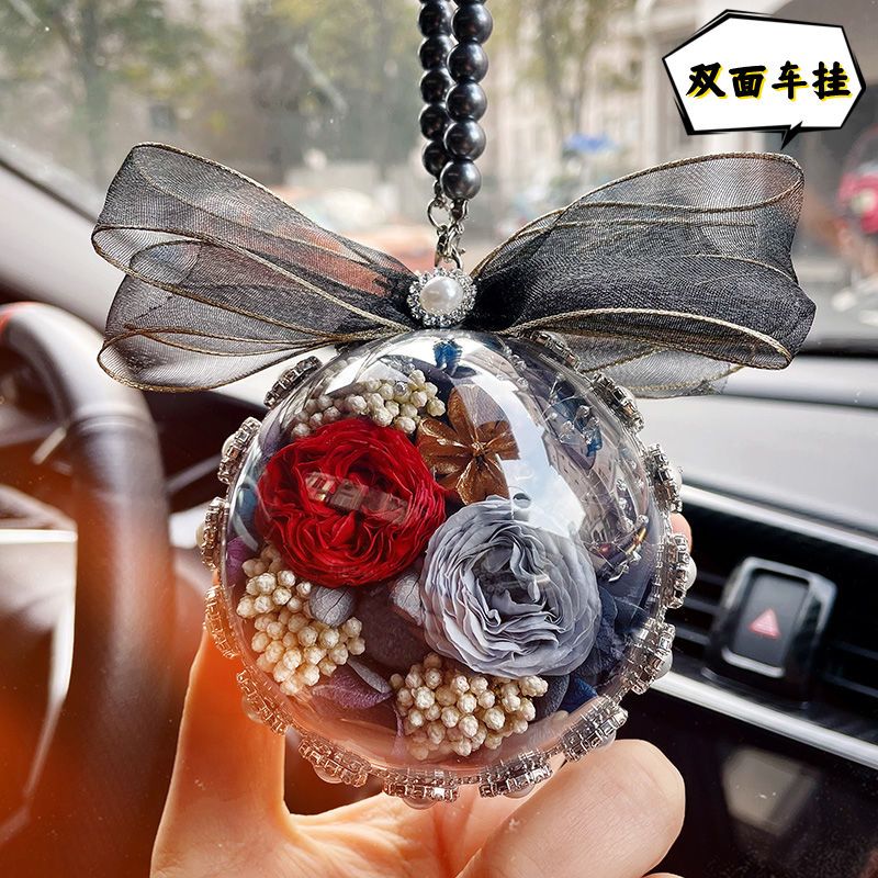 汽车挂件车内吊饰高档圣诞节创意车载挂饰永生花车挂双面礼物礼盒