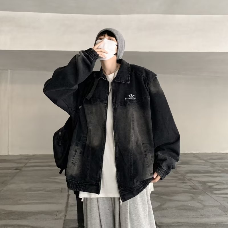 复古高级感渐变水洗牛仔外套男女款春秋季美式潮牌宽松百搭夹克男
