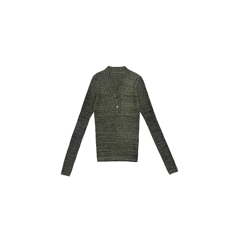 QK·时髦种草机·清冷感气质双层领V领显瘦坑条针织衫上衣QK0739