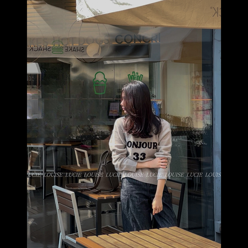 QK·曼哈顿秋·简约慵懒风圆领撞色针织字母复古毛衣上衣QK0656