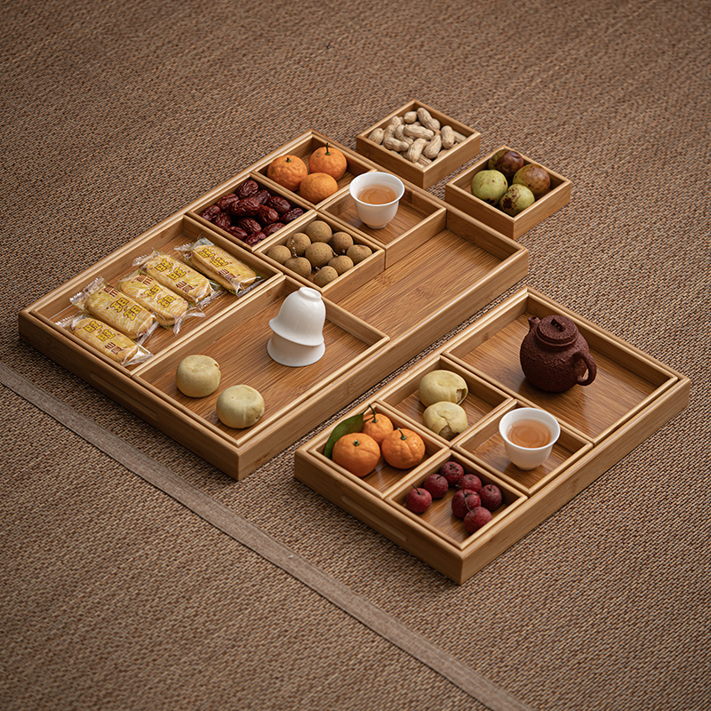 【时南】干果盒客厅竹制分格果盘围炉煮茶零食点心坚果盘收纳多宫格
