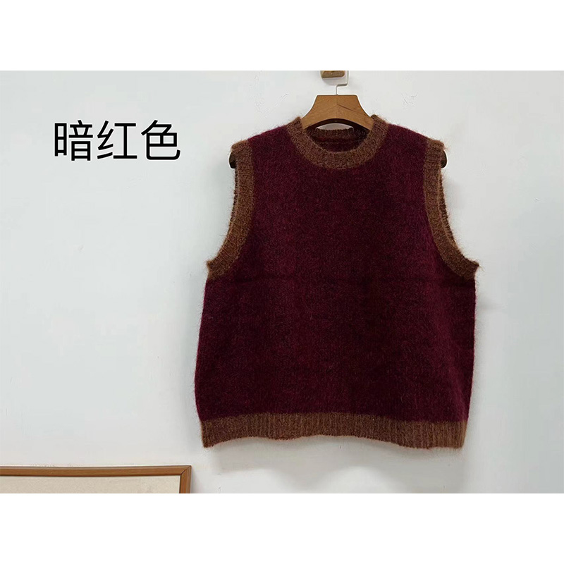 慢慢变蓝原创荼经典马海毛花纱马甲复古加厚圆领针织背心马夹