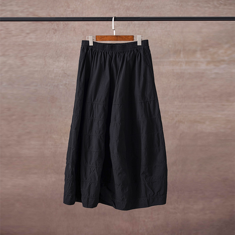 高支纯棉黑色拼接设计半身裙松紧腰花苞裙经典百搭慢慢变蓝原创