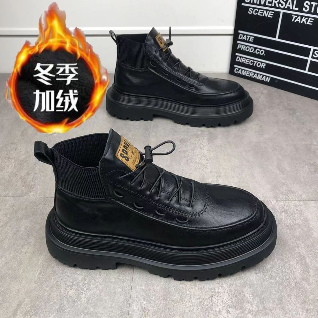 小扬哥推荐】秋冬新款加绒厚底增高休闲鞋套筒马丁靴百搭潮流男鞋