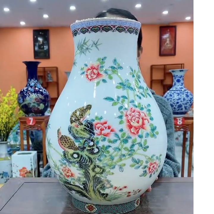 景德镇陶瓷 沈岩 竹报平安福筒尊