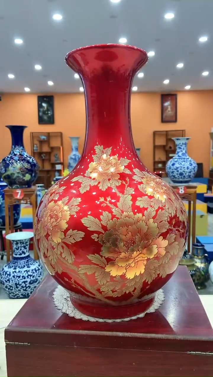 【闪购商品】瓷摆件40x24 100金沙水晶釉花开富贵赏瓶