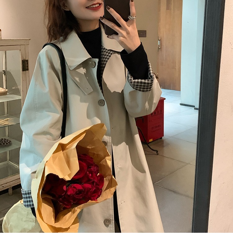 2025新款秋季韩系流行撞色风衣外套女高级感中长款大衣