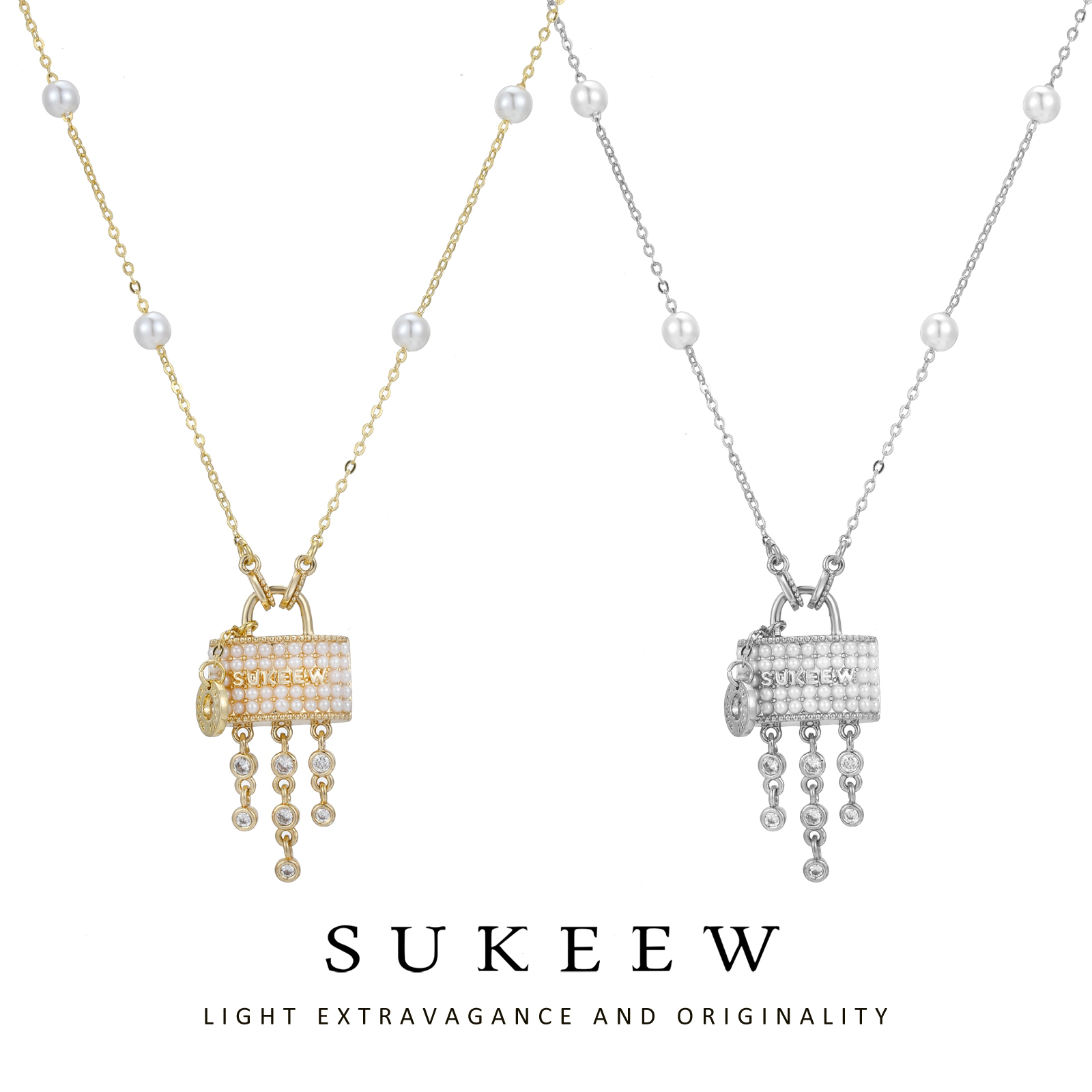 SUKEEW/酥可 铜合金项链 气质流苏方包珠珠气质项链092509