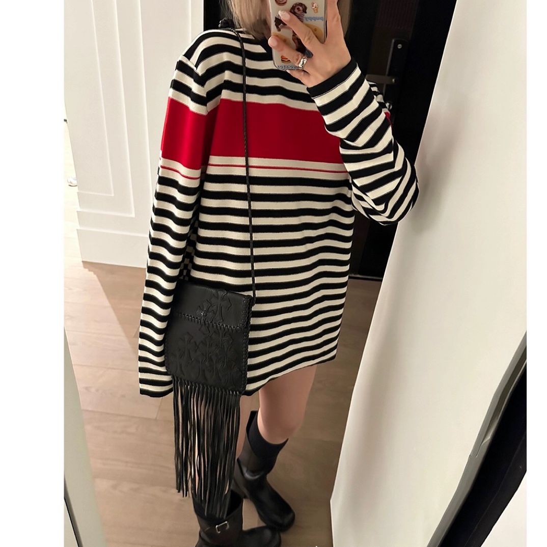 长袖针织衫毛衣上衣时尚休闲潮流套头打底衫条纹毛衣韩版宽松毛衫