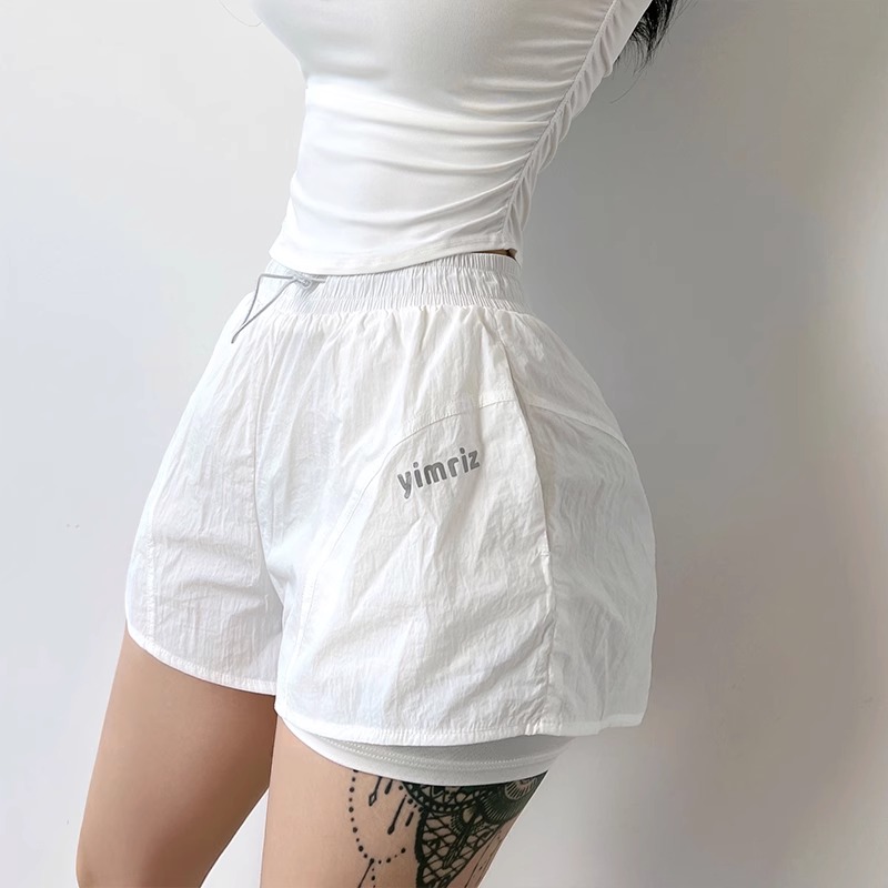 choc假两件运动短裤女抽绳防走光透气运动裤健身跑步瑜伽裤短裤夏