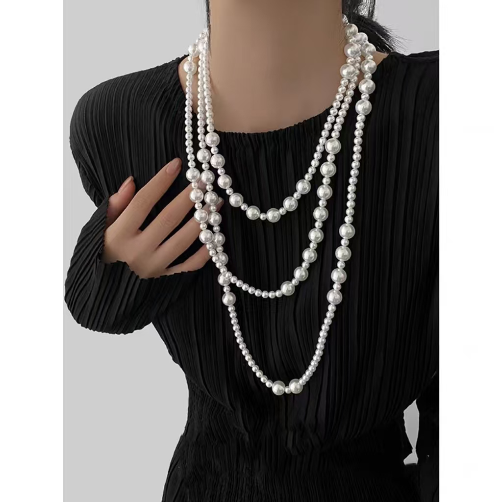 38女神节爆品 毛衣链项链无扣头 施家珠暖白光身体链叠戴多圈百搭