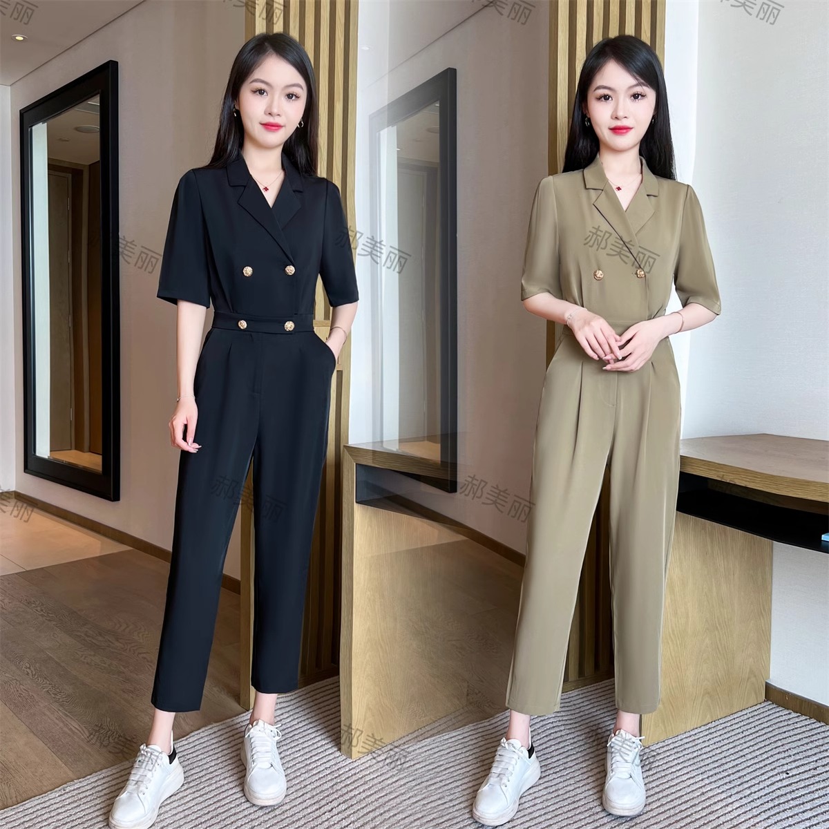 时尚连体裤套装女2024夏季时髦洋气显瘦高腰女神范九分休闲连衣裤