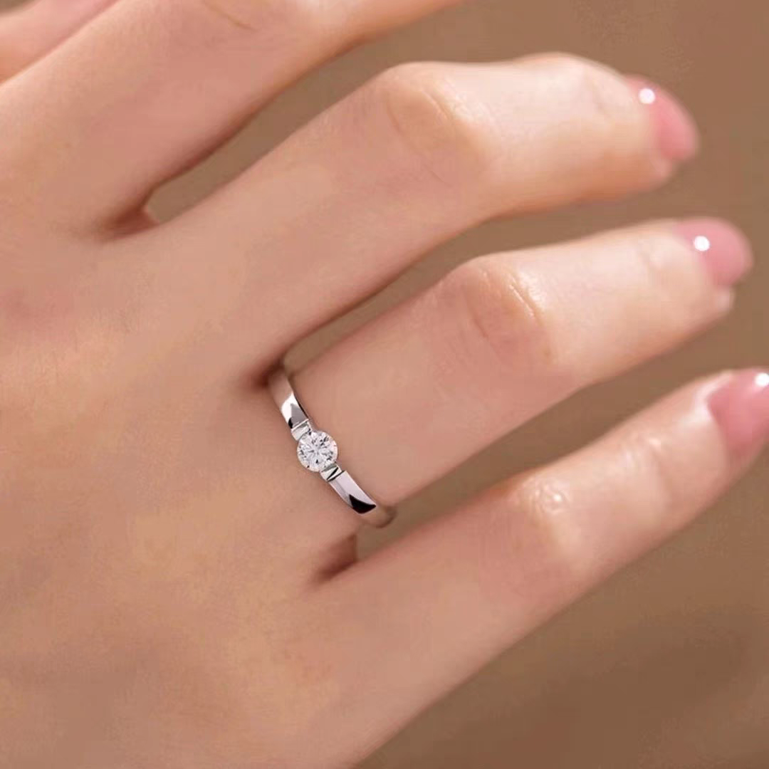 925银莫桑石戒指 【光环】素圈30分时尚情侣百搭简约小众精致