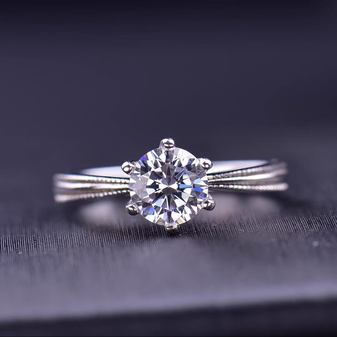 925银莫桑石戒指 【周家丝带】0.5-3克拉时尚百搭求婚结婚钻戒女