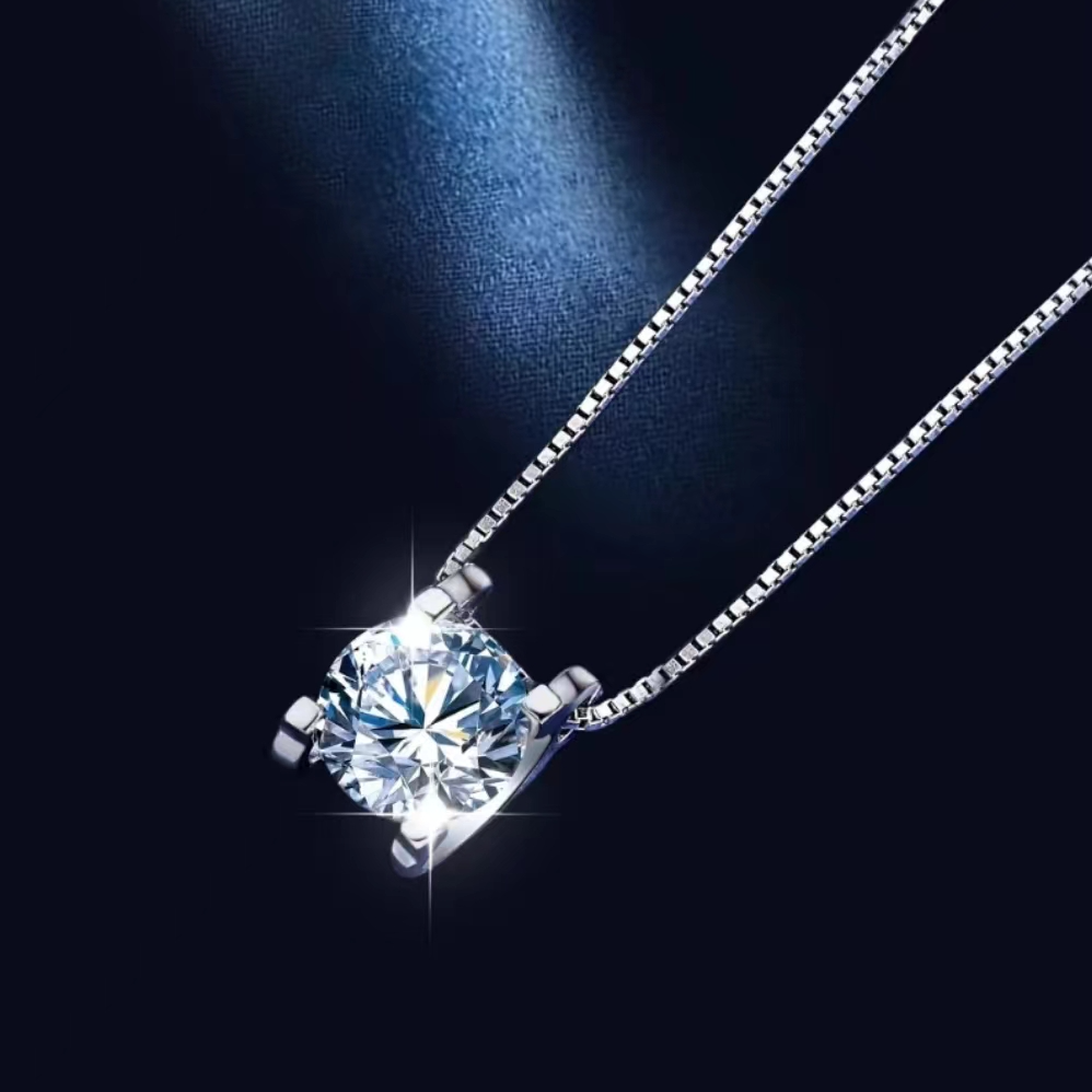 坠链均925银莫桑石 【牛头坠链】经典莫桑石永恒项链女款轻奢镶嵌