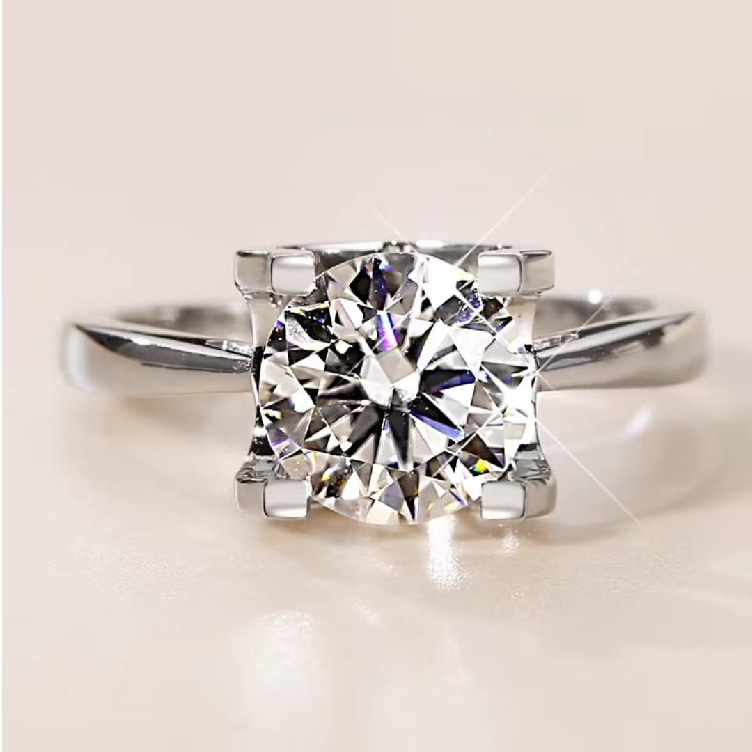 925银莫桑石戒指 【经典牛头】款时尚百搭结婚莫桑戒女款经典银色