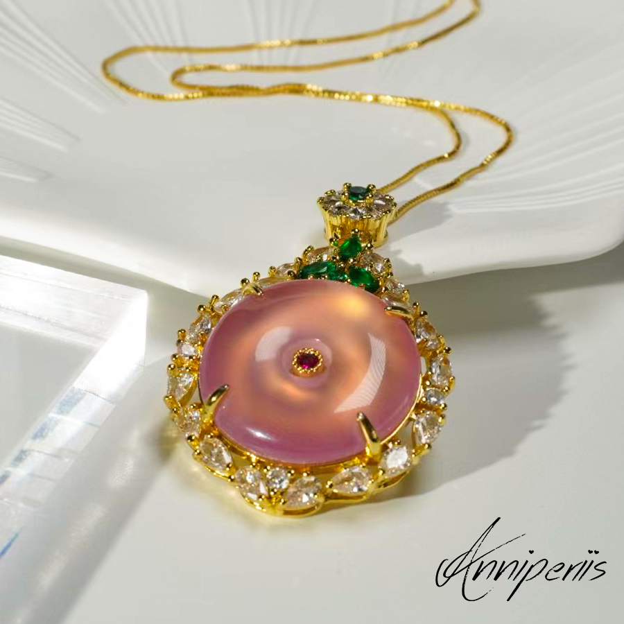 铜合金项链 Anni轻奢【芙蓉】天然粉时尚圆形D606民族风百搭项链8