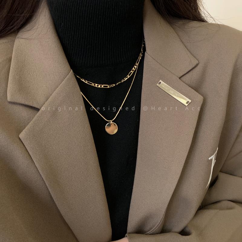 铜合金项链 双层叠戴卫衣项链女轻奢小众2023新款高级毛衣链配饰