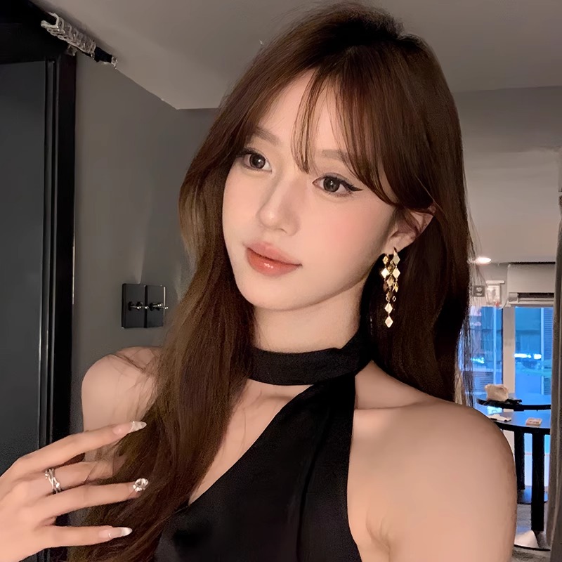 铜合金耳饰 独特菱形流苏耳环女轻奢高级感金色耳饰显脸小耳扣潮 