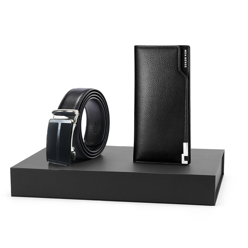 现货新款黑色钱包钱夹皮带套装男士牛皮公司礼品套装组合商务腰带