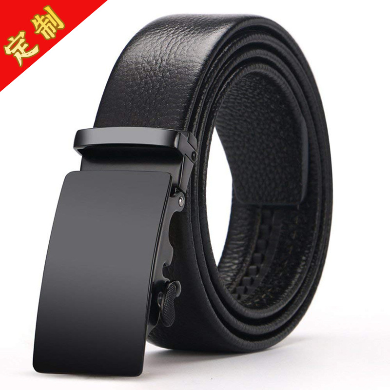 皮带男士牛皮自动扣可订Logo腰带 黑色裤带商务休闲 头层牛皮男式
