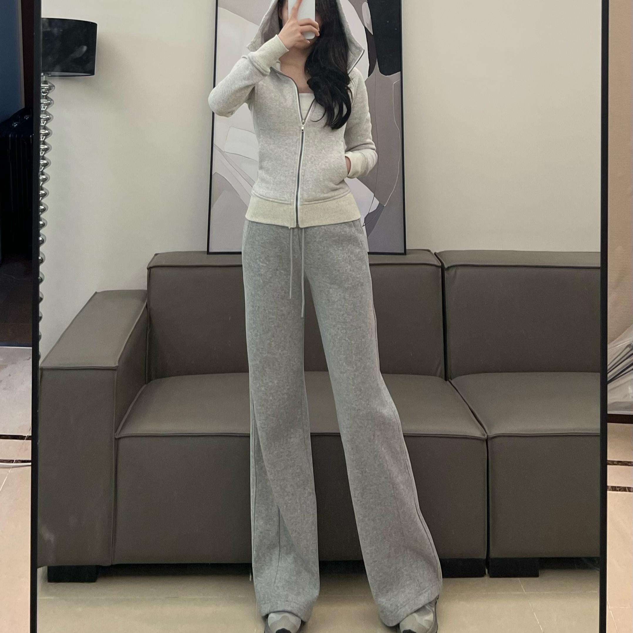 夏夏的加绒高腰卫裤窄版提臀直筒显瘦百搭休闲卫裤