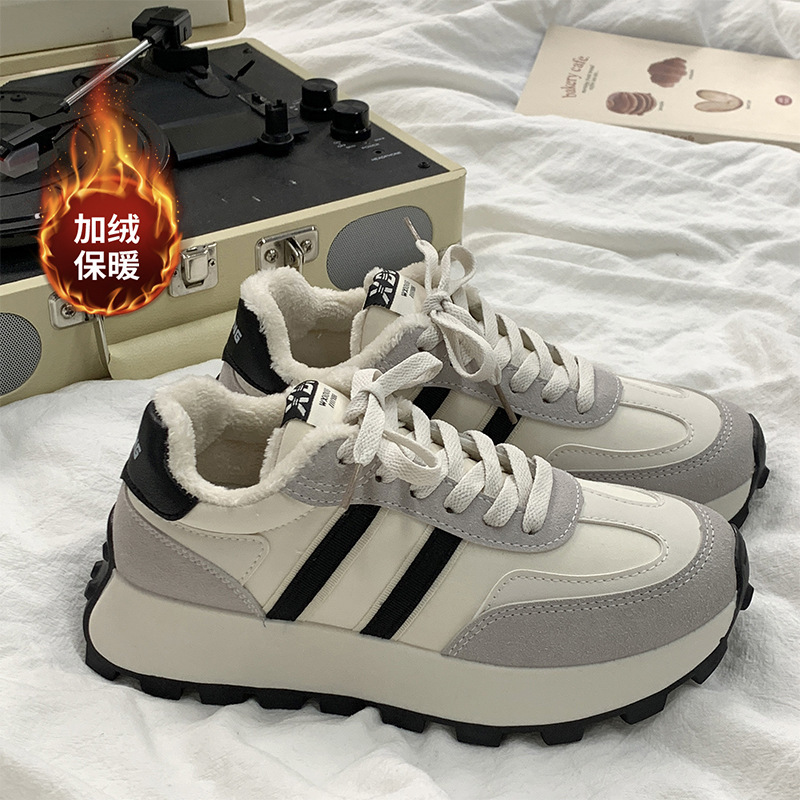 2023冬季新款厚底加绒运动鞋女百搭棉鞋保暖纯色经典