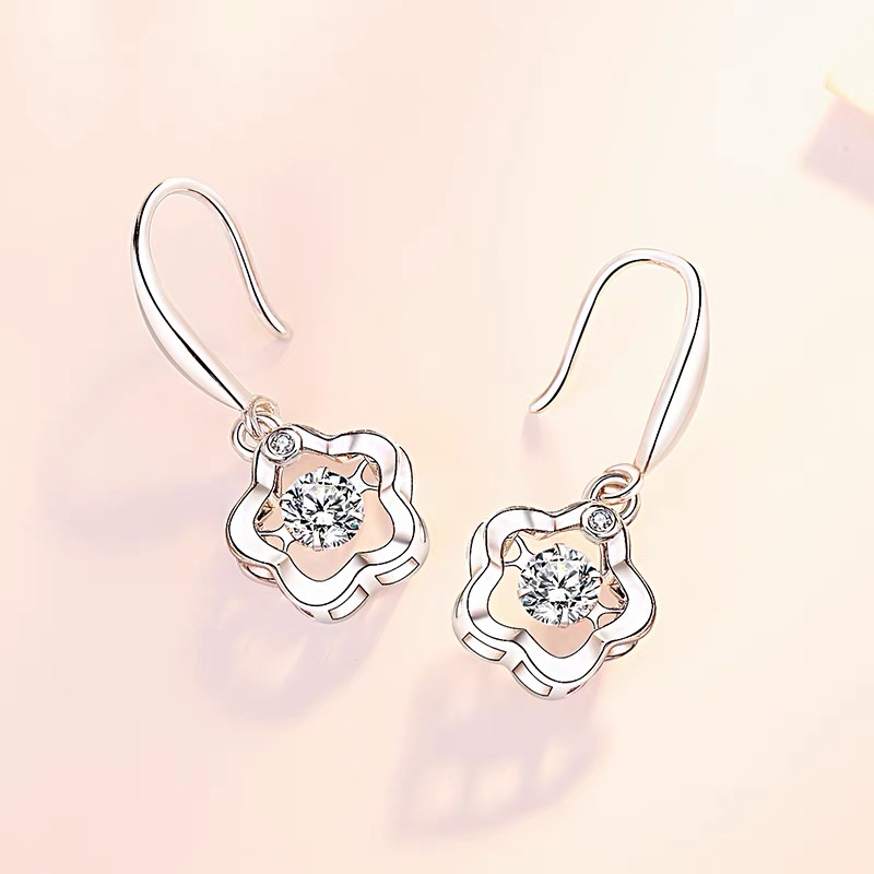 足银耳饰 纯银灵动花朵耳环时尚减龄耳呀