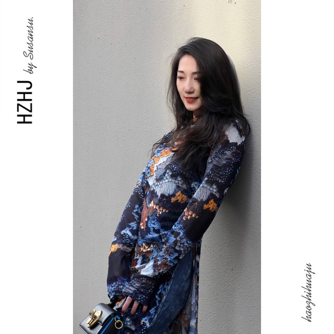 HZHJ原创定珠抽绳印花设计师款轻奢洋气显白显瘦高端783时尚