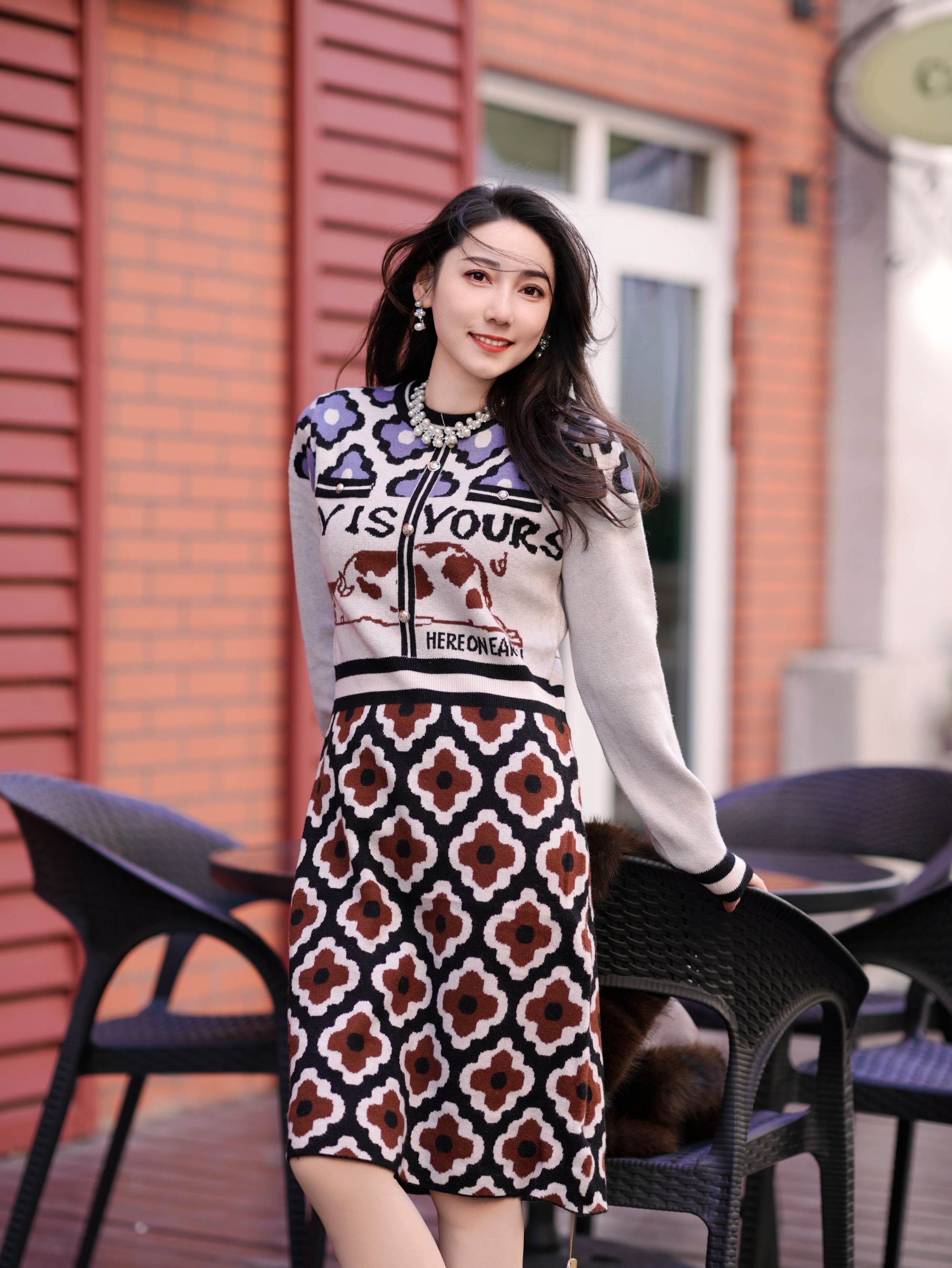 HZHJ设计师 白咖双拼  连衣裙 宽松小众洋气高级感 1512