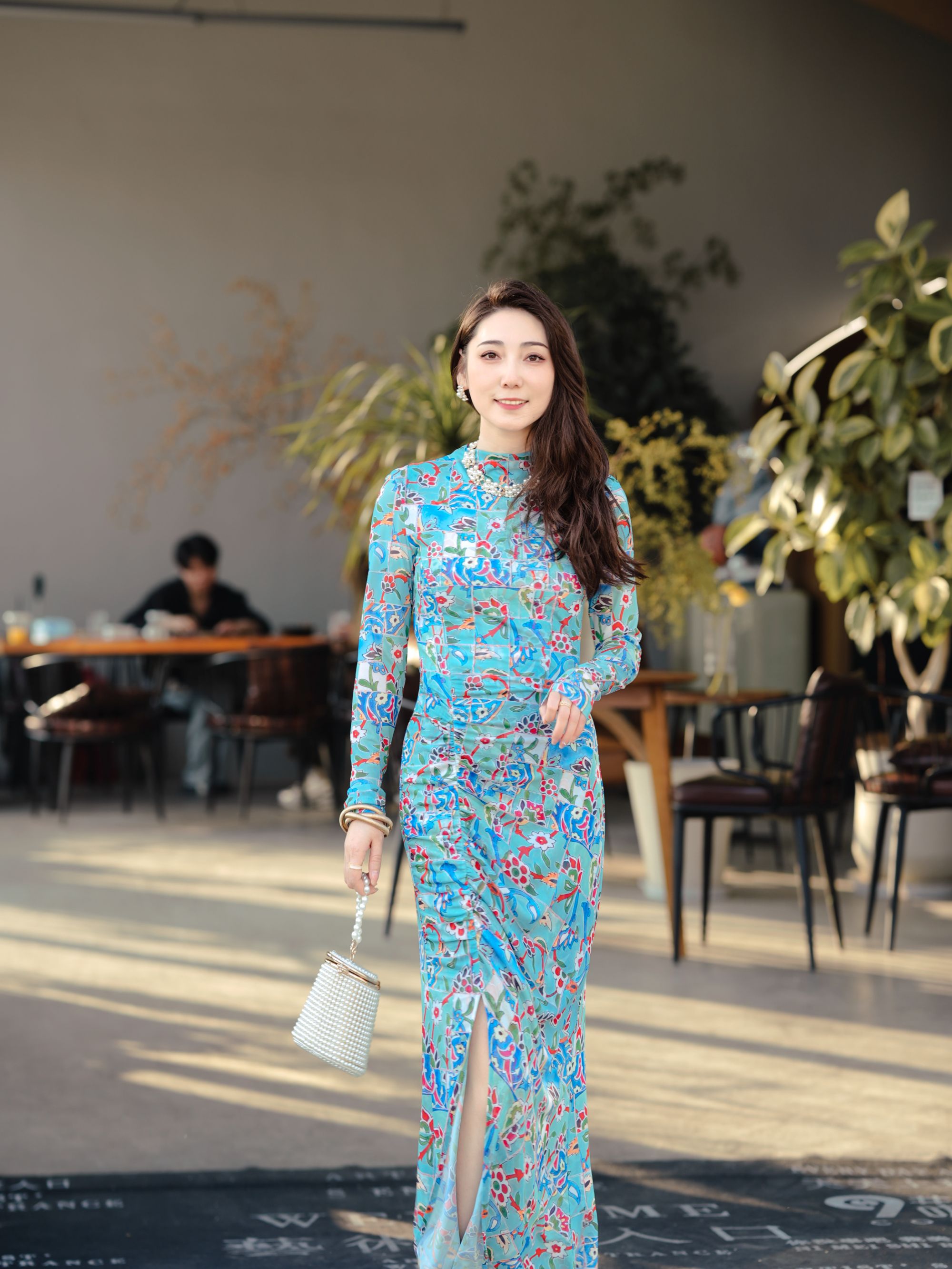  HZHJ原创设计师款 天蓝繁花 连衣裙 法式显瘦高级洋气轻奢1076