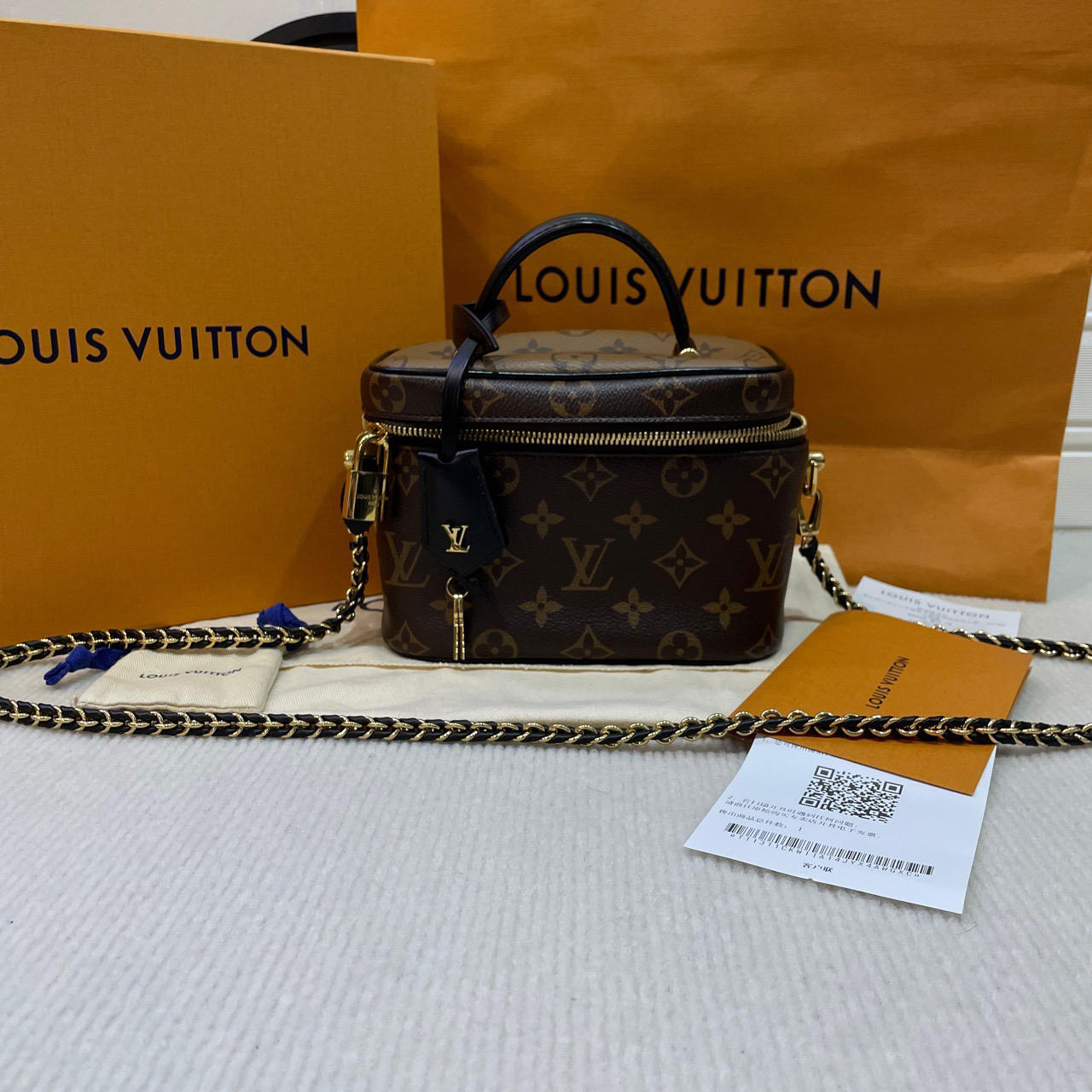 95新 LouisVuitton/路易威登 【蔡包紫】vanity 拼色老花化妆盒包