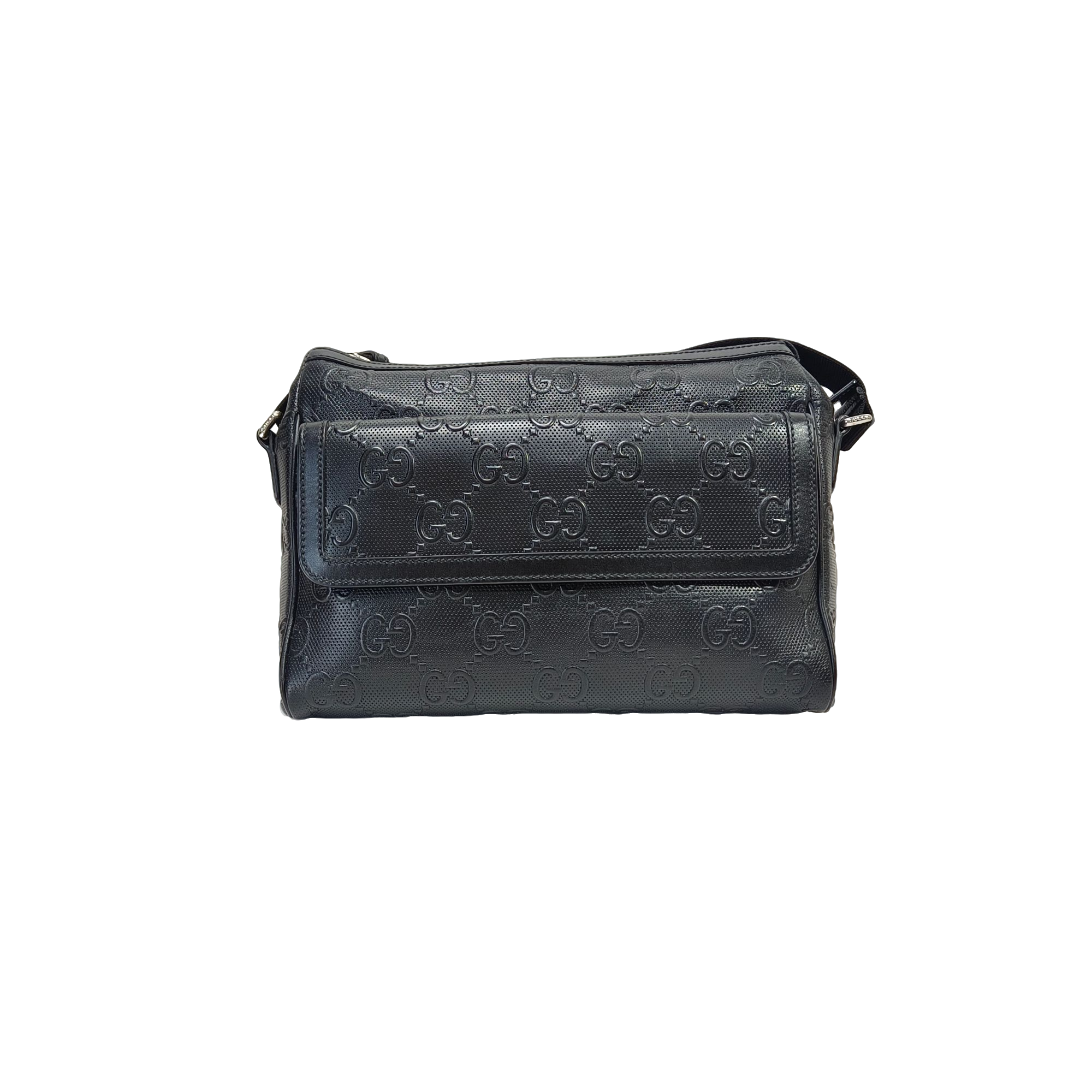 99新 GUCCI/古驰 男士 男款 时尚黑色经典单肩双G印花相机包/0606