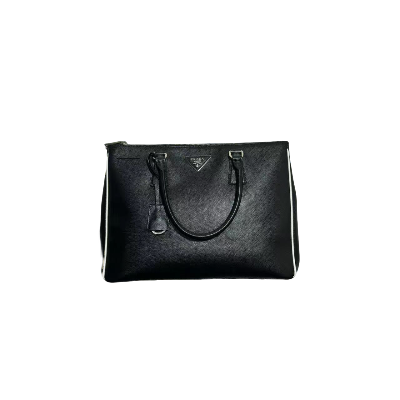 95新 Prada/普拉达 男包奢侈品9 8新黑色真皮简约手提公文包/0460