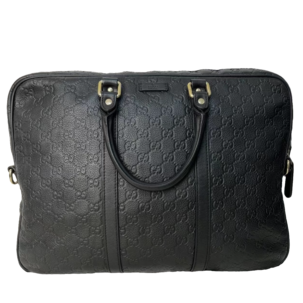 95新 GUCCI/古驰 男包奢侈品97新黑色全皮双G印花手提公文包/0226