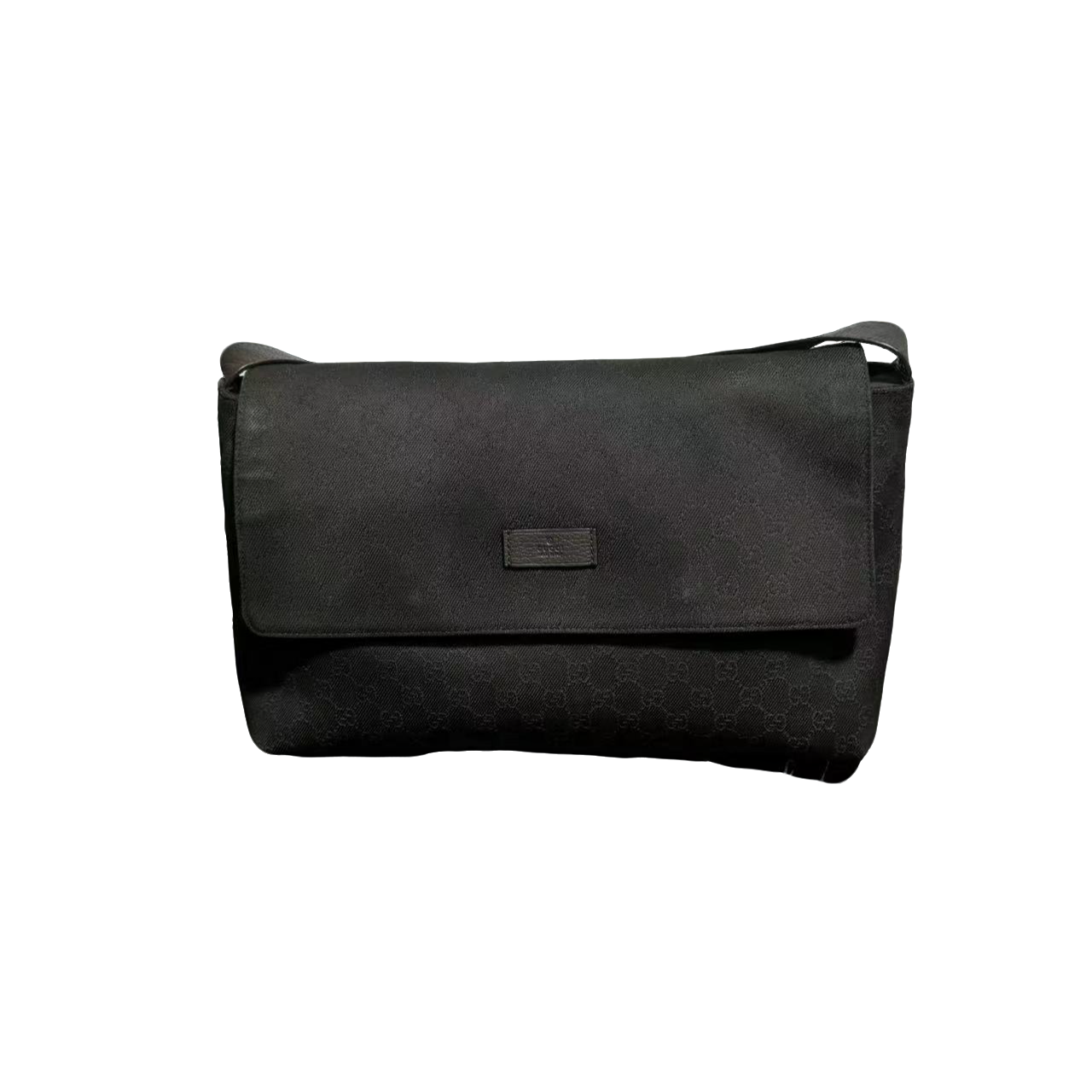 95新 GUCCI/古驰 男包奢侈品 黑色帆布翻盖单肩斜挎包邮差包/0374