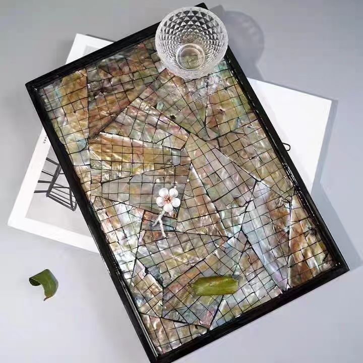 北欧轻奢风长方形紫金色贝壳托盘创意家居零食水果收纳盘