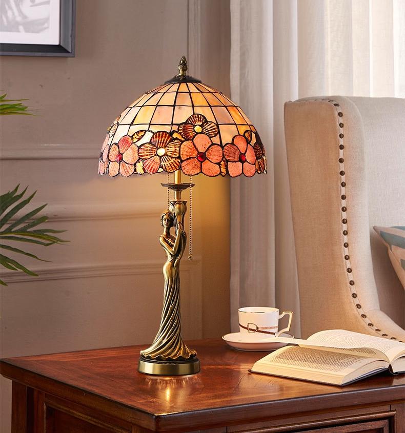 全铜贝壳台灯复古田园客厅卧室女神款床头氛围灯宽30高58cm