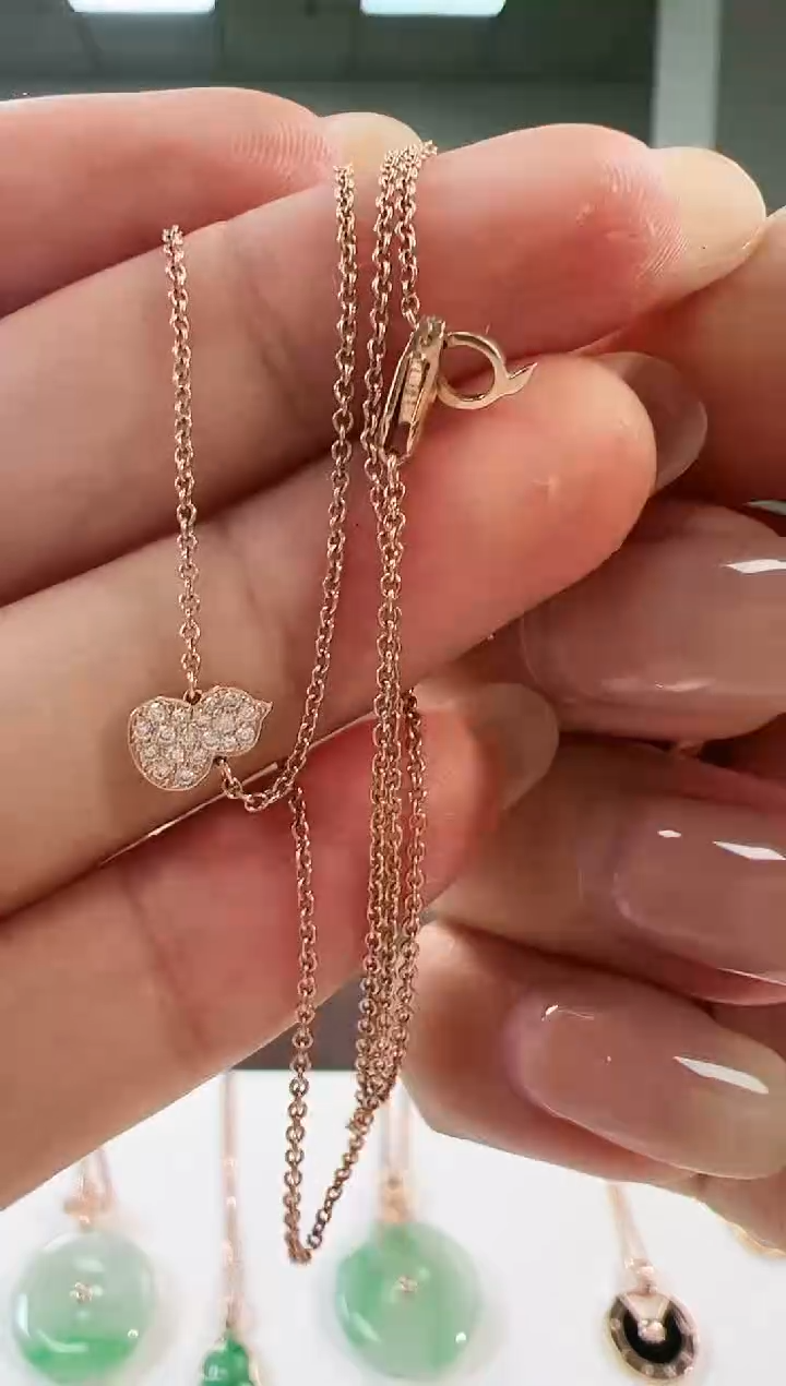 【闪购商品】钻石项链18K金镶嵌满钻葫芦项链