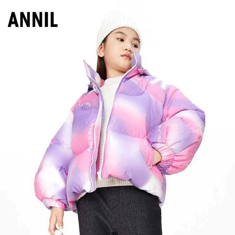 【ANNIL BLUE限量发售】【实体店同款】女童时髦炫彩短款羽绒服可