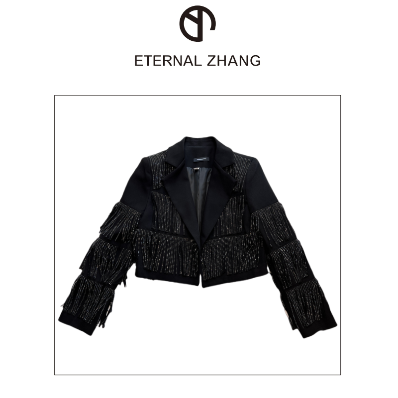 【ZY-原创&设计】高级定制轻奢时尚满钻流苏短款西装外套 W0074