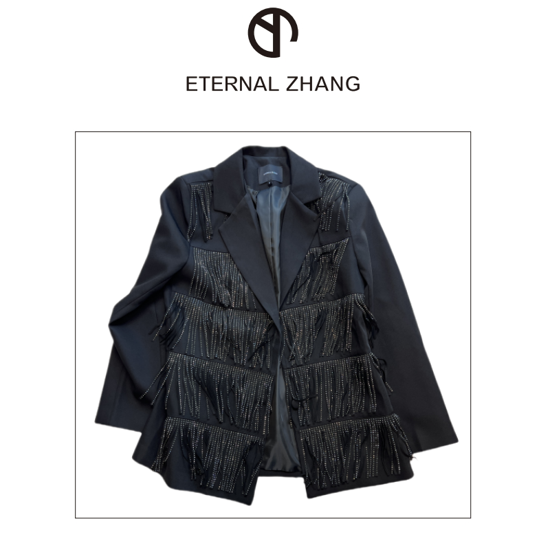 【ZY-原创&设计】高级定制轻奢时尚满钻流苏长款西装外套 W0075