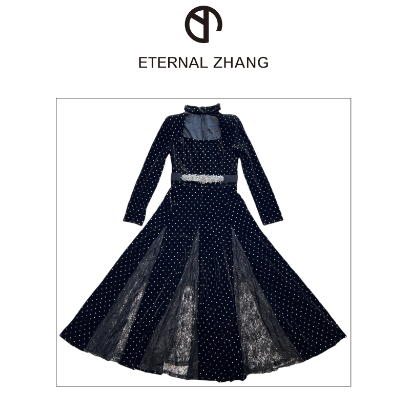 【ZY-原创&设计】高定时尚轻奢赫本风长款显瘦连衣裙 L014暗黑复古