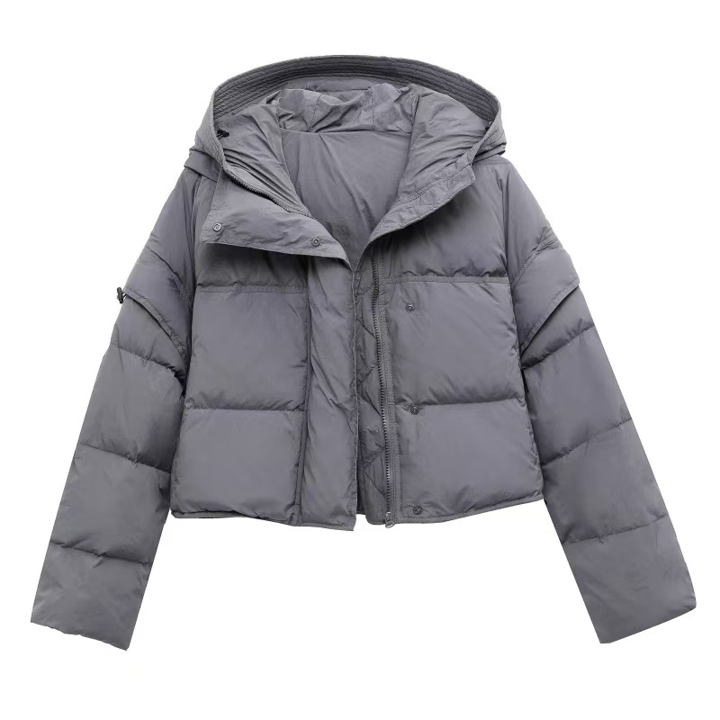Y605冬季新款韩版羽绒服袖子可拆卸女士短款连帽加厚宽松时尚外套