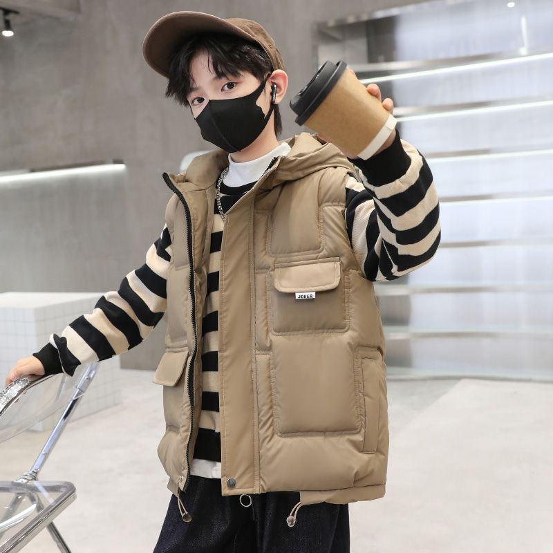 波司澄男童服马甲秋冬季2023新款儿童连帽加绒加厚背心坎肩洋气潮