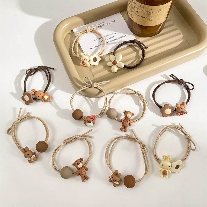 咖色卡通头绳可爱小熊发绳女高弹力耐用扎头发橡皮筋儿童发圈发饰