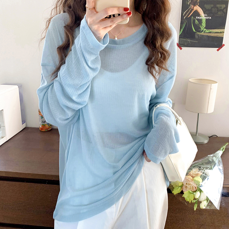 夏季2024年新款糖果色防晒衫长袖t恤衫女装百搭纯色内搭薄款上衣