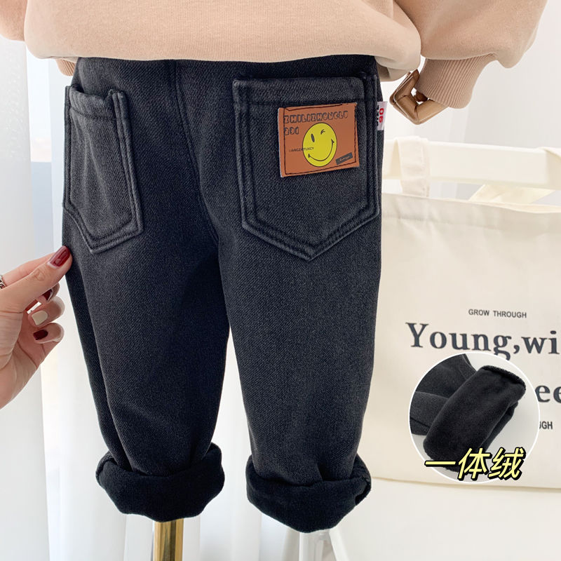 【冬季大促】男童加厚裤子洋气小童冬季加厚一体绒牛仔裤儿童韩版